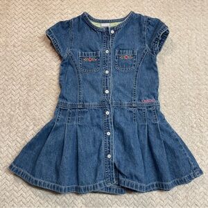 Vintage Y2K OshKosh Toddler Denim Floral Embroidered‎ Pleated Dress Size 3T